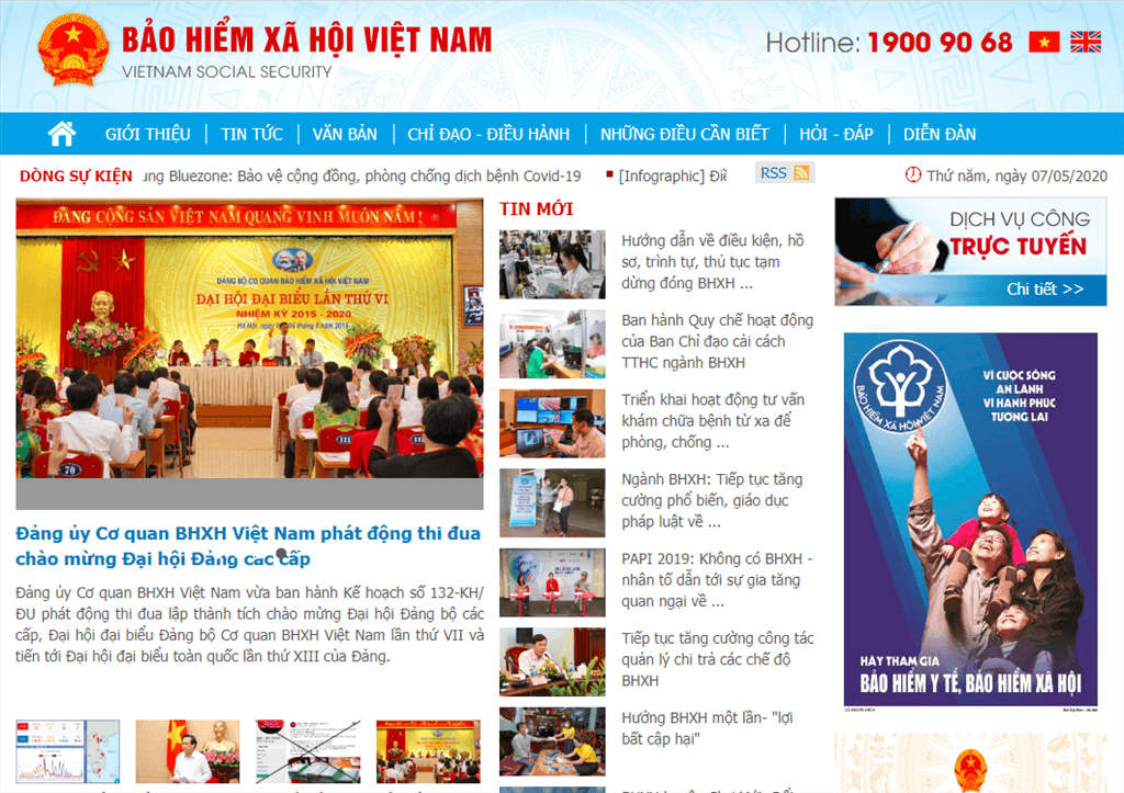 Trang chủ của Bảo hiểm xã hội Việt Nam.