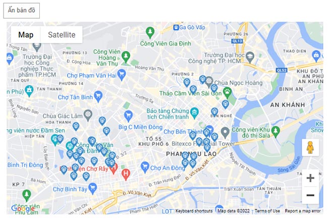 Bản đồ thể hiện các điểm thu BHXH tại Quận 1 TP Hồ Chí Minh
