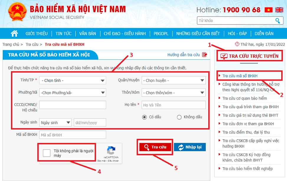 Tra cứu BHXH qua cổng điện tử BHXH Việt Nam 2