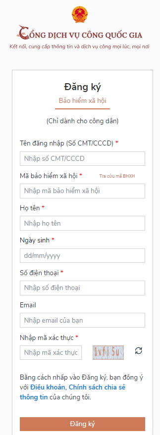 Nhập thông tin cần thiết để đăng ký tài khoản.