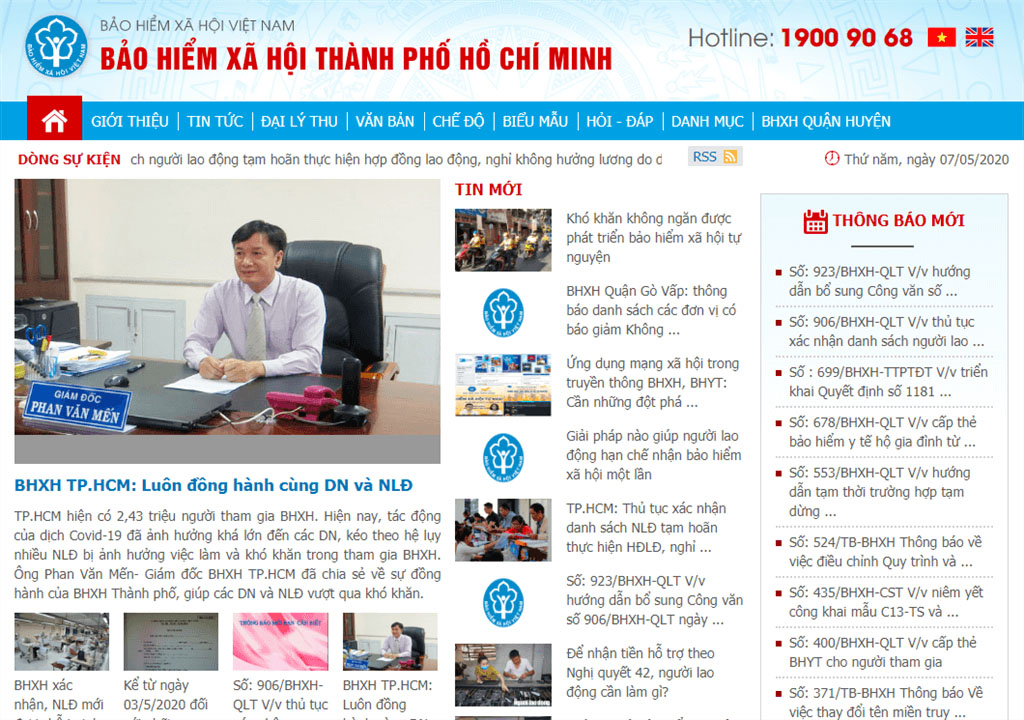 Trang web của bảo hiểm xã hội TP. Hồ Chí Minh.