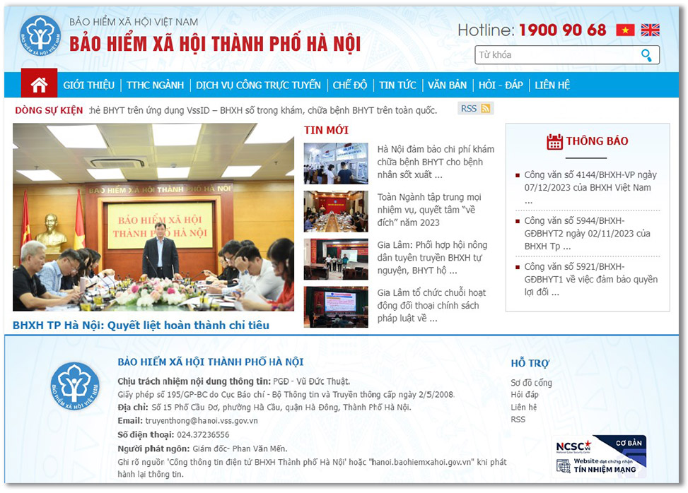 Cổng thông tin điện tử BHXH thành phố Hà Nội thuộc hệ thống BHXH Việt Nam