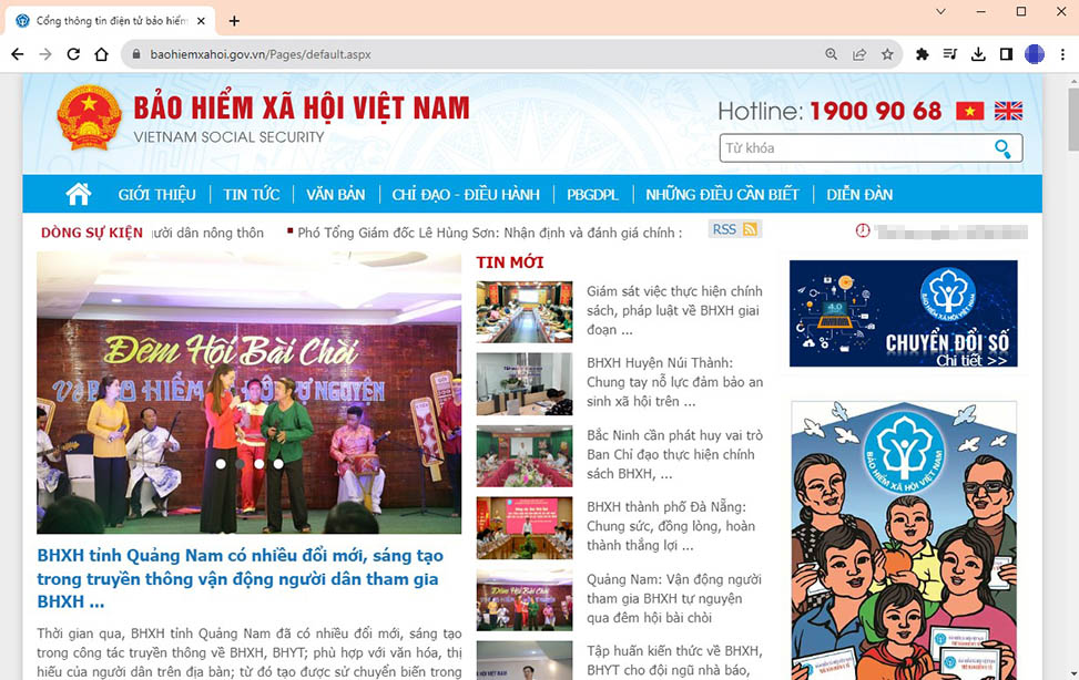 Giao diện cổng thông tin điện tử BHXH Việt Nam