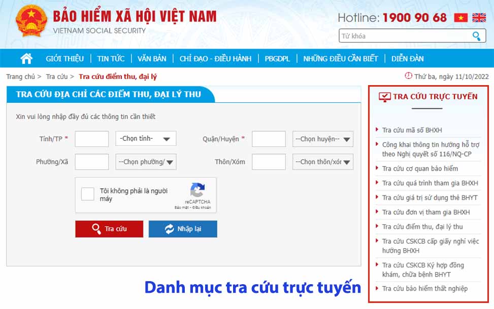 Chức năng tra cứu trên web bảo hiểm xã hội Việt Nam