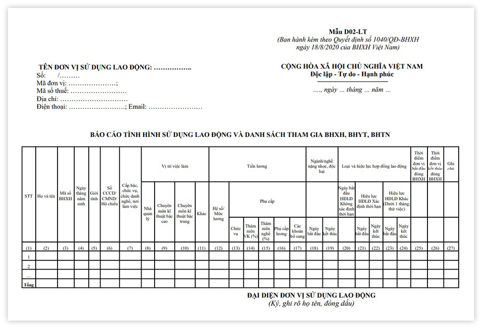 Mẫu D02-LT ban hành kèm theo QĐ số 1040/QĐ-BHXH