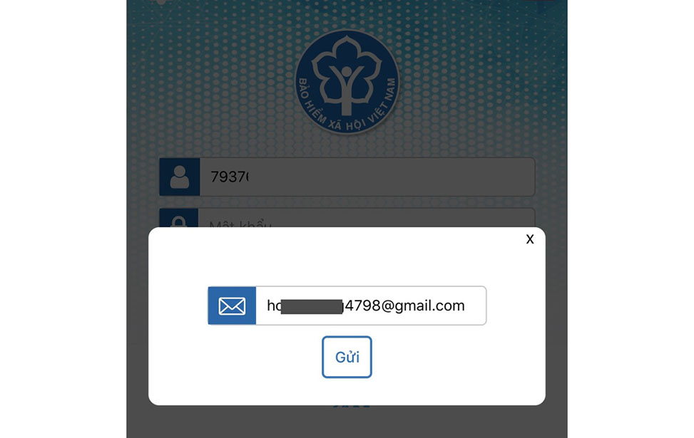 Điền email đăng ký để thực hiện lấy lại mật khẩu