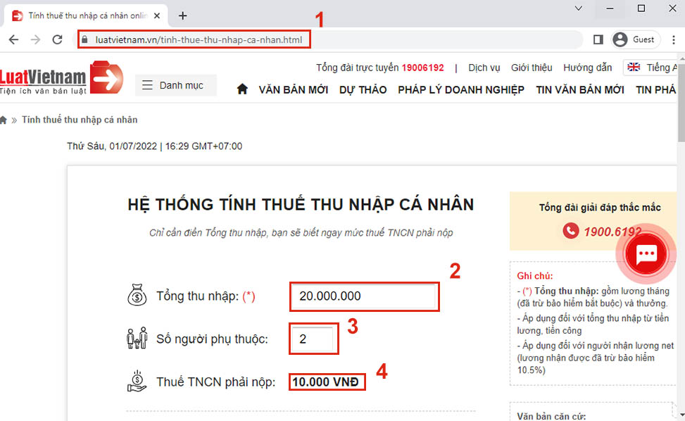 Cách tính thuế TNCN online trên hệ thống của Luatvietnam
