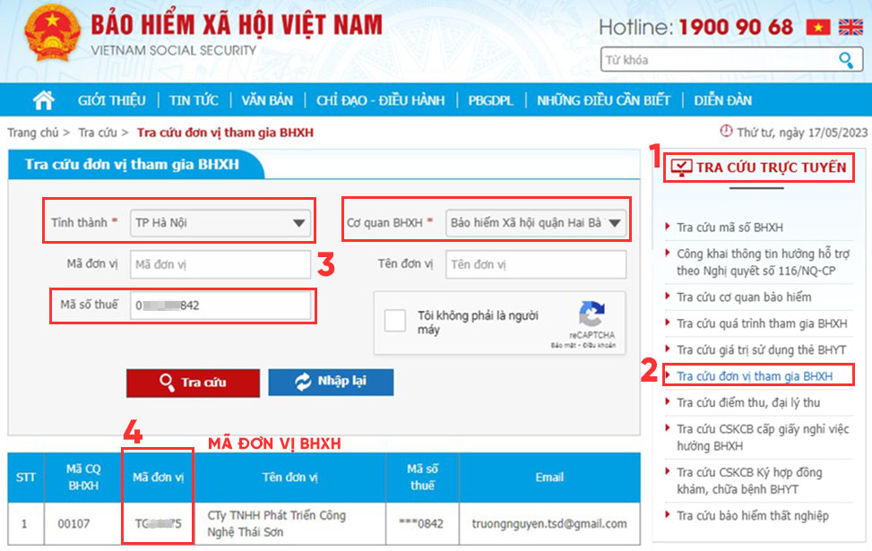 Các bước tra cứu mã đơn vị tham gia BHXH trên website BHXH Việt Nam