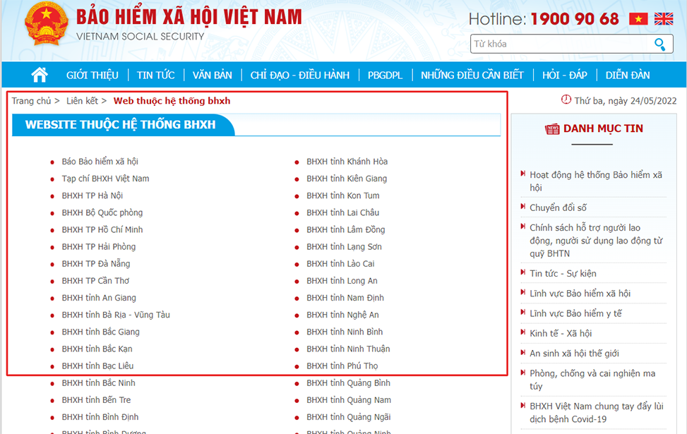Hệ thống website thuộc Bảo hiểm xã hội Việt Nam