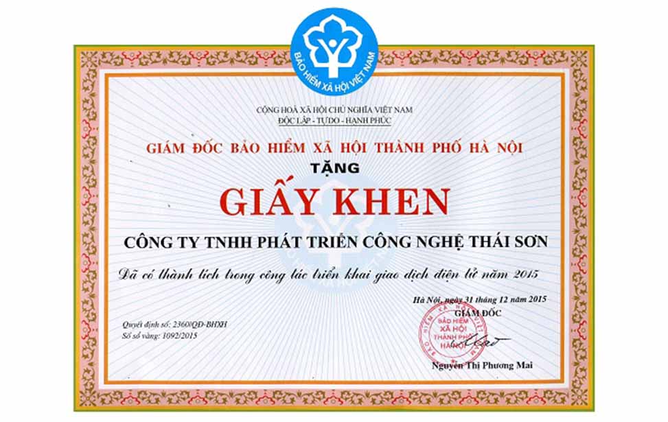 Công ty Thái Sơn nhận giấy khen của BHXH thành phố Hà Nội